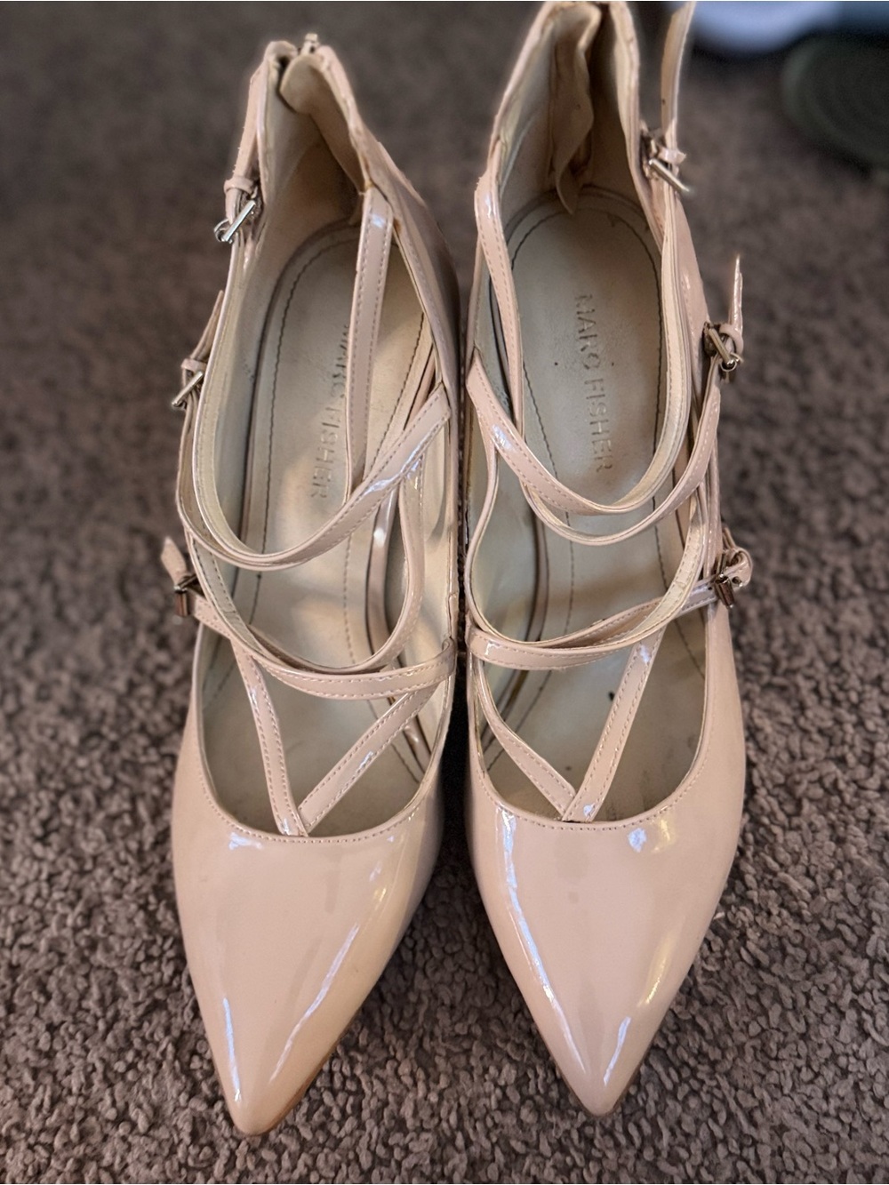Marc Fisher Blush Patent Pointed-Toe Strappy Heels